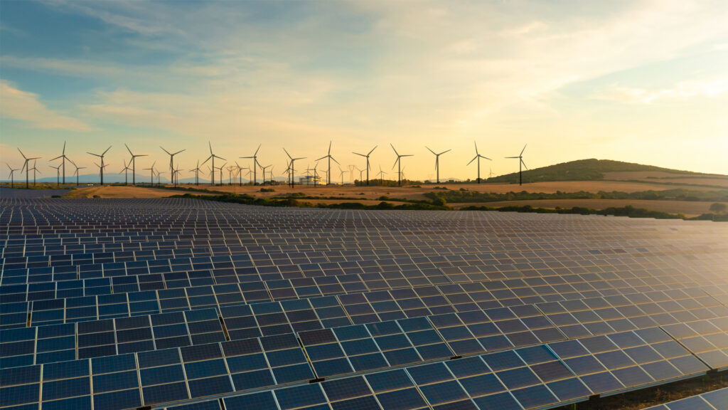 Solar panels and wind turbines (iStock image)