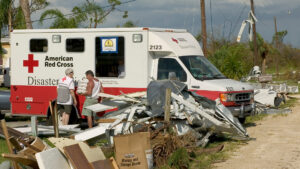 The Red Cross delivers means to hurricane victims in Florida as part of disaster relief efforts. (Andrea Booher, Public domain, via Wikimedia Commons)