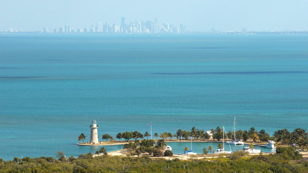 The Miami skyline across Biscayne Bay from Boca Chita Key in Biscayne National Park (Judd Patterson, National Park Service, Public domain, via Wikimedia Commons)