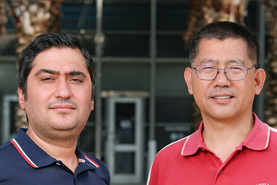 From left, Ebrahim Ahmadisharaf, an assistant professor in the FAMU-FSU College of Engineering’s Department of Civil and Environmental Engineering, and Ming Ye, a professor in both the Department of Earth, Ocean and Atmospheric Science and the Department of Scientific Computing. (Devin Bittner/FSU College of Arts and Sciences)