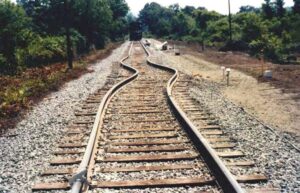 High heat caused thermal expansion of the rails, buckling this section of railway. (U.S. Department of Transportation)