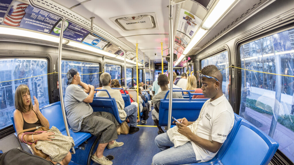 Riders on a downtown Metrobus in Miami (iStock image)