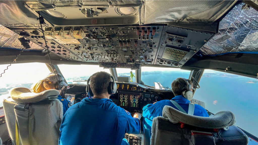 Pilots fly a P-3 Orion aircraft into the heart of a hurricane. (Photo: NOAA/Atlantic Oceanographic and Meteorological Laboratory)