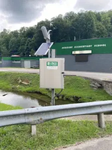 USGS stream monitor at Elkhorn Creek in Jenkins, Kentucky. (Photo provided by Todd DePriest)