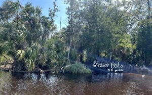 Floodwater recedes from the Eleanor Oaks trailer park in Yankeetown, Florida, after Hurricane Helene. The storm made landfall near Yankeetown as a Category 4 hurricane. (Jake Bittle/Grist)