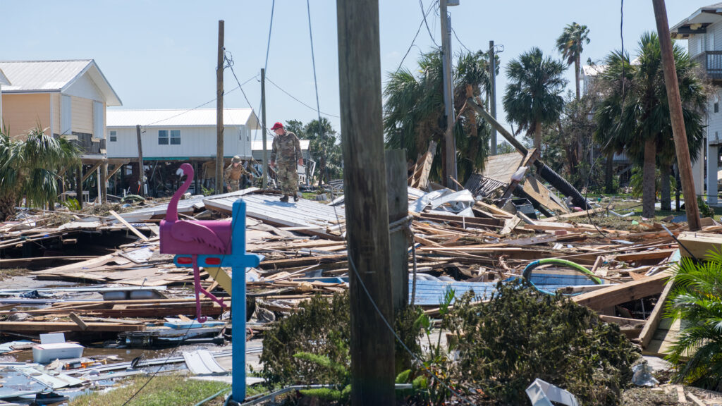 U.S. Airmen assigned to the Florida Air National Guard, clear roads in Keaton Beach on Sept. 27 following the landfall of Hurricane Helene. (The National Guard, CC BY 2.0, via Wikimedia Commons)