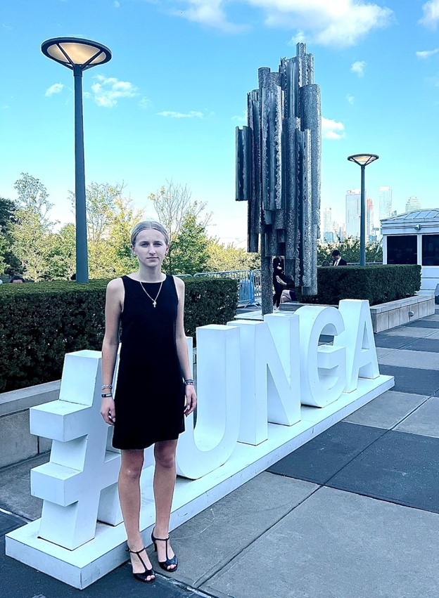 Alexa Charouhis outside the United Nations building in New York City (Submitted image)