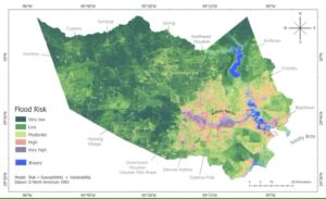 A map of Houston showing the highest flood-risk areas. (Hemal Dey/University of Alabama. First published in Journal of Geovisualization and Spatial Analysis, 8, 19, 2024 by Springer Nature, CC BY-ND)