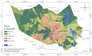 Houston’s social vulnerability map overlaps with the city’s highest flood-risk zones. (Hemal Dey/University of Alabama. First published in Journal of Geovisualization and Spatial Analysis, 8, 19, 2024 by Springer Nature, CC BY-ND)