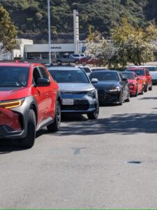 Cars waiting to charge at a center in San Diego. (Gil Tal, CC BY-ND)