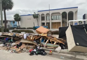 Wreckage from Hurricane Helene remained strewn across streets in Clearwater in the days preceding Hurricane Milton. (Ayurella Horn-Muller/Grist)