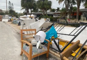 Wreckage from Hurricane Helene remained strewn across streets in Clearwater in the days preceding Hurricane Milton. (Ayurella Horn-Muller/Grist)