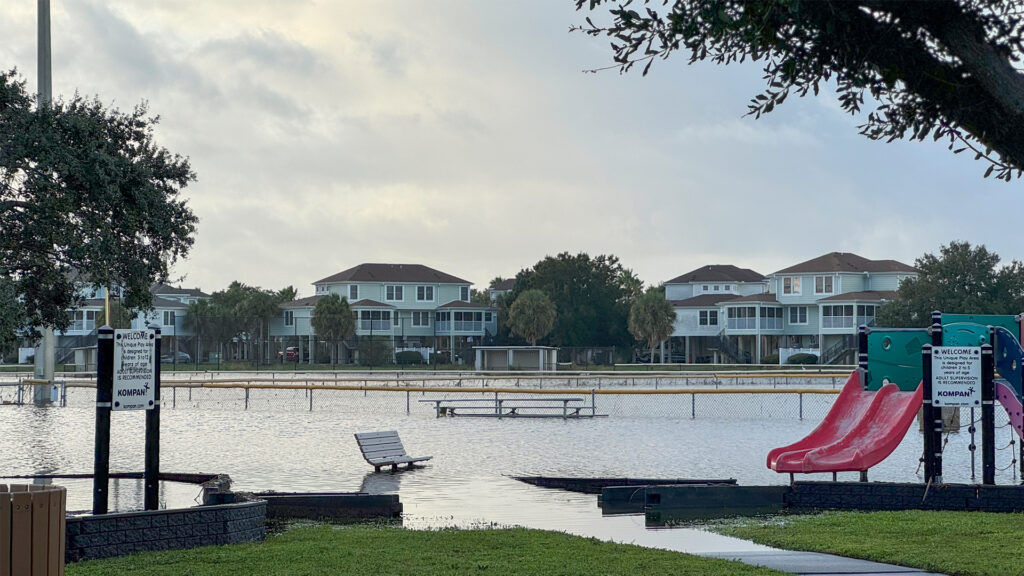 Flooding at MacDill Air Force Base in Tampa on Sept. 27 following Hurricane Helene. (U.S. Air Force photo by Capt. Kaitlin Butler and 2nd Lt. Laura Anderson, via Defense Visual Information Distribution Service)