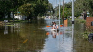 A Tampa street still flooded four days after Hurricane Milton. (Liz Roll/FEMA, via Defense Visual Information Distribution Service)