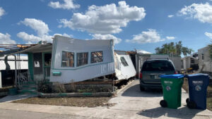 Helene’s brutal winds and deadly storm surge left a path of destruction across several states. The Category 4 storm destroyed properties like this manufactured home in St. Petersburg. (Ayurella Horn-Muller/Grist)