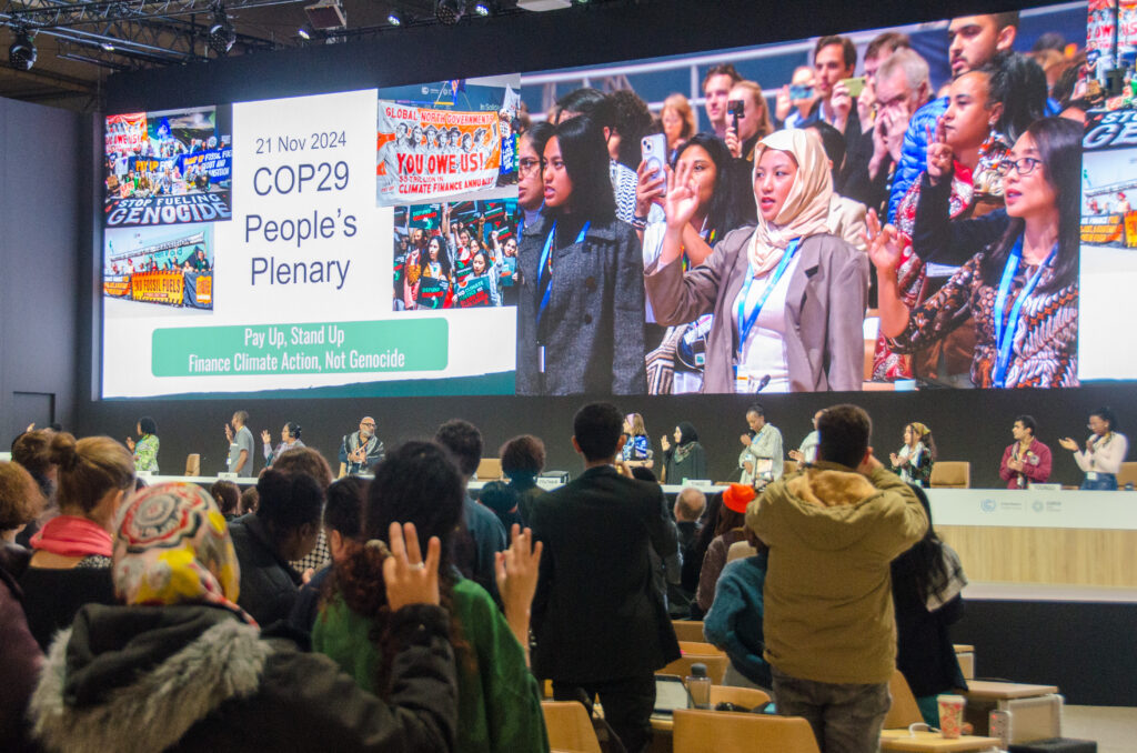 COP29 was focused less on solving the climate crisis through greenhouse gas reductions and more on who should pay who for the weather-related destruction being felt in these very early stages of the rapidly unfolding climate crisis. The least developed nations verbally hammered on the richer nations to set aside up to $1.3 trillion per year for “Loss and Damage” (compensation for climate disasters) and “Climate Finance” (funding for renewable energy technology). Where one fund ends and the other begins is unclear. But the debate may be moot given that with leadership in many western nations is transitioning to administrations like that of Donald Trump. The agreements concluded at COP29 and previous COPs are aspirational at best. (Photo by Michal Fidler, text by John Capece)