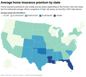 Average home insurance premium by state (Map: CC-BY-ND; Source: Insurify)