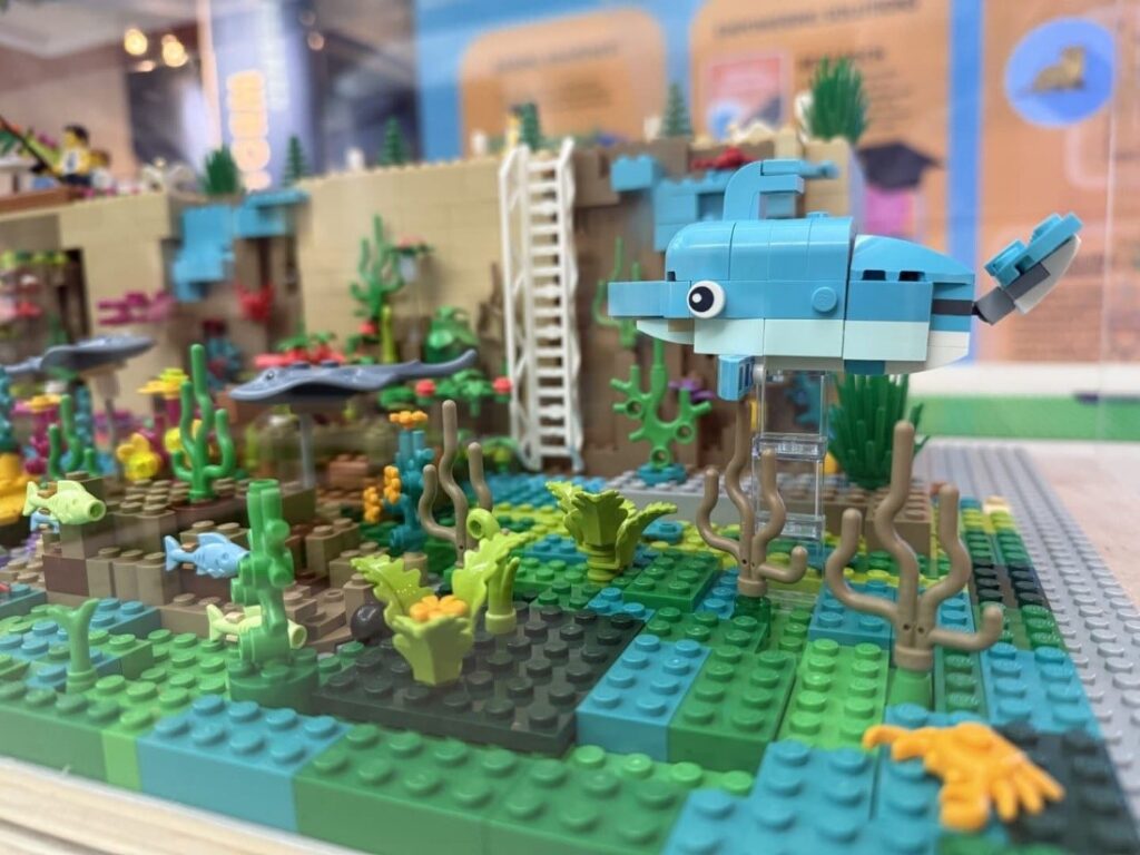 One of five Lego brick dioramas, created by MODS' EcoExplorers interns and staff, showcasing climate solutions designed to inspire guest creativity and innovation. (Photo courtesy of MODS)