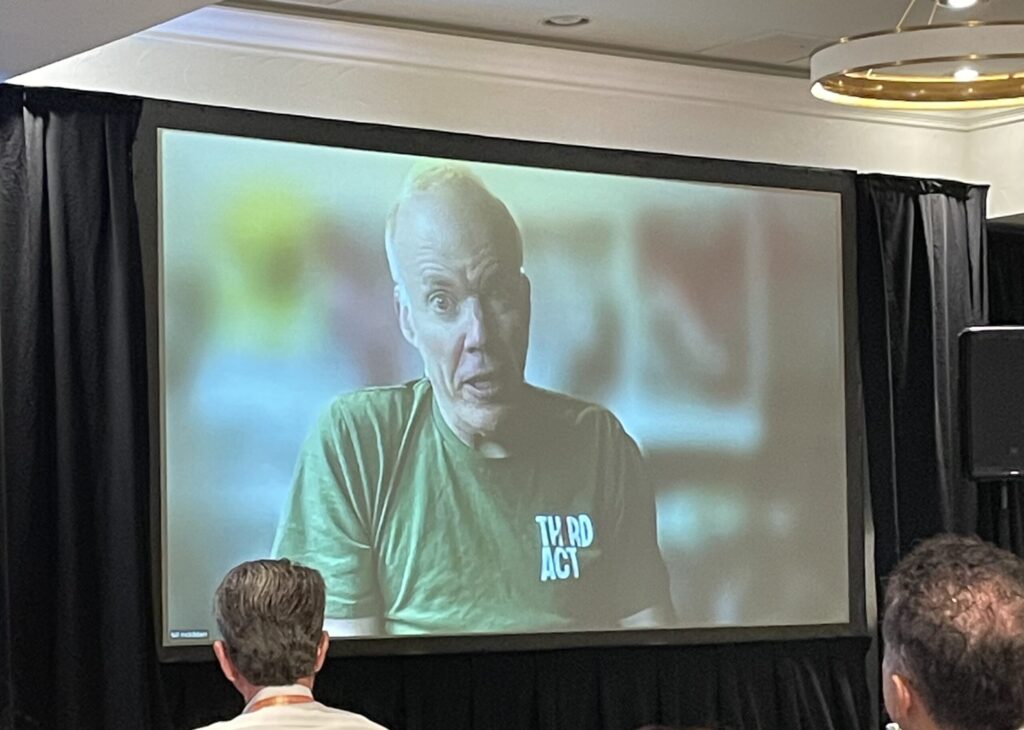 Climate activist and writer Bill McKibben speaks by video Tuesday to the 16th Annual Southeast Florida Regional Climate Leadership Summit in Key West. (Nathan Crabbe photo)