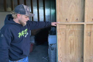 Timothy Solano, a clam farmer, said the processing facility where he works experienced substantial flooding during Idalia and Helene. The business plans to put hurricane relief funding toward building a sturdier facility on the mainland. (Credit: Amy Green/Inside Climate News)