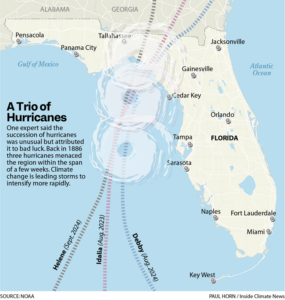 A Trio of Hurricanes (Paul Horn/Inside Climate News, Source: NOAA)